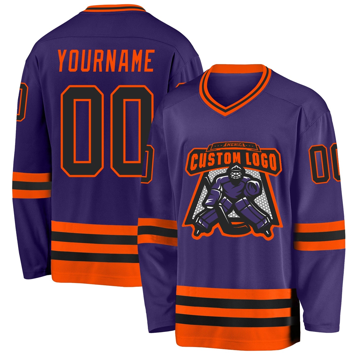 Custom Purple Black-Orange Hockey Jersey view 2