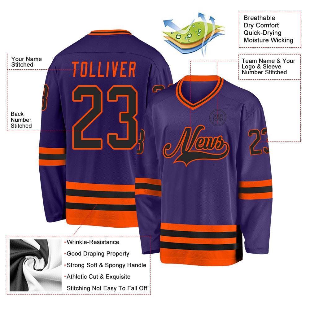 Custom Purple Black-Orange Hockey Jersey view 3