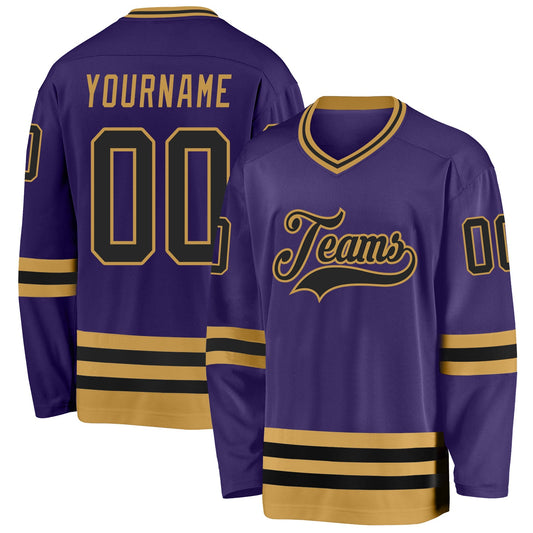 Custom Purple Black-Old Gold Hockey Jersey - Main View
