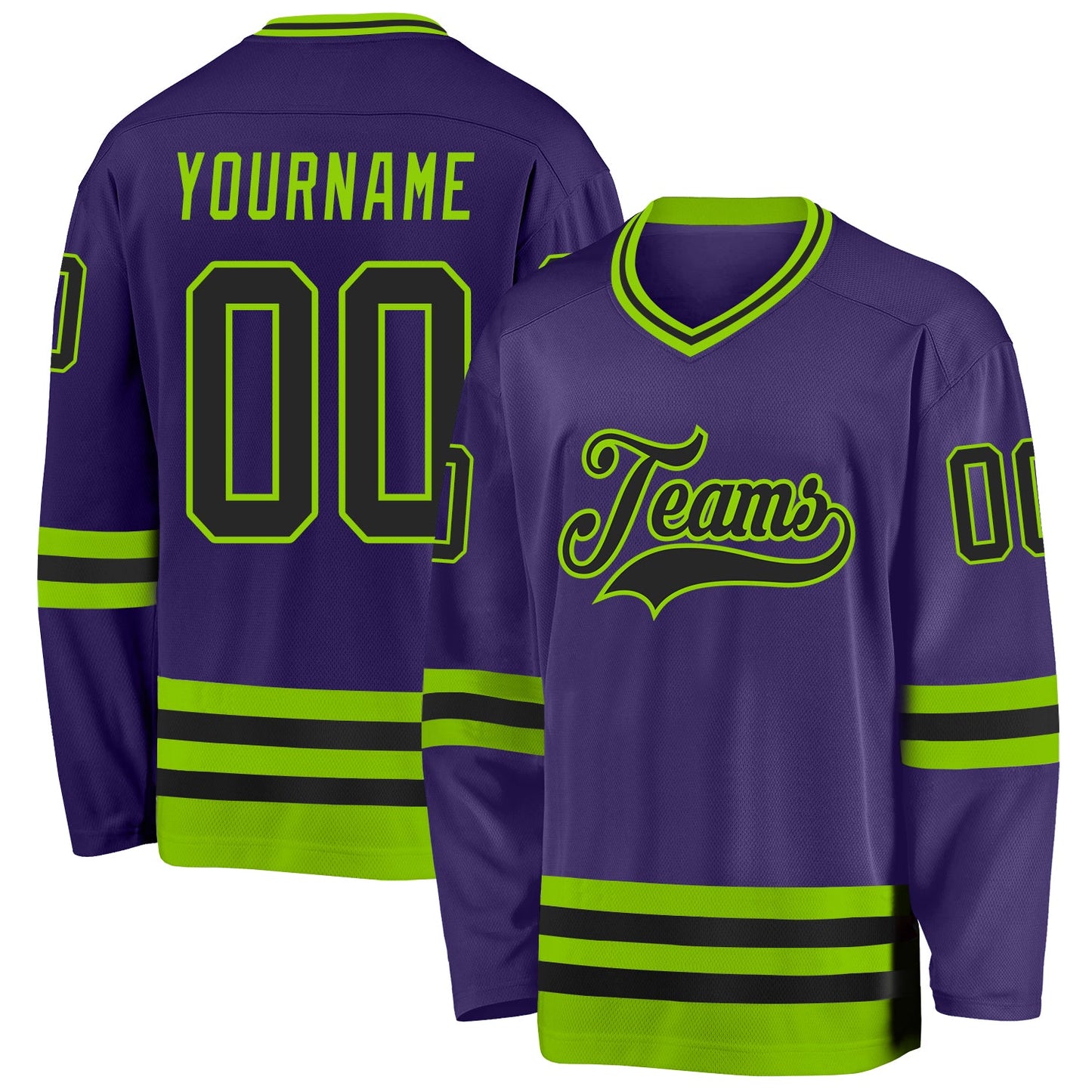 Custom Purple Black-Neon Green Hockey Jersey - Main View