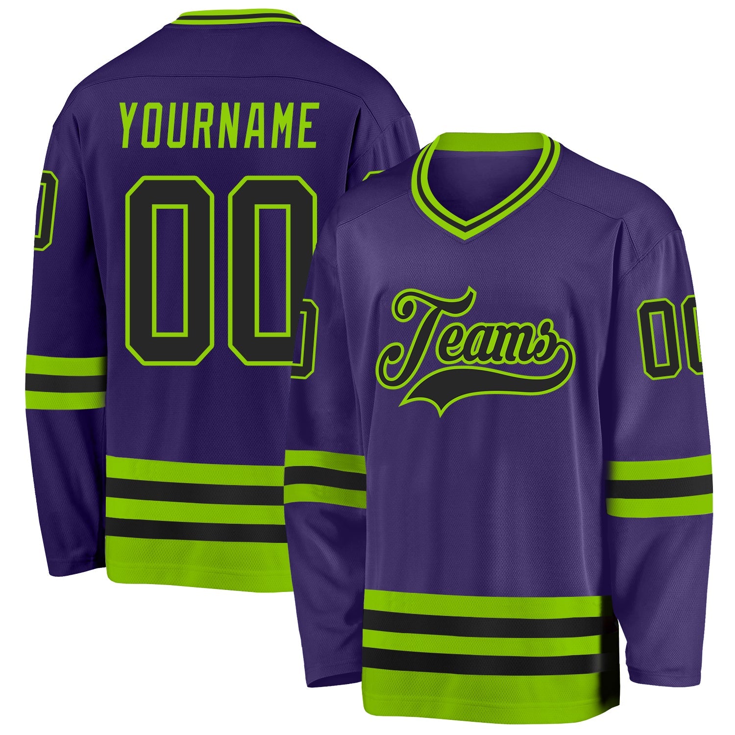 Custom Purple Black-Neon Green Hockey Jersey - Main View