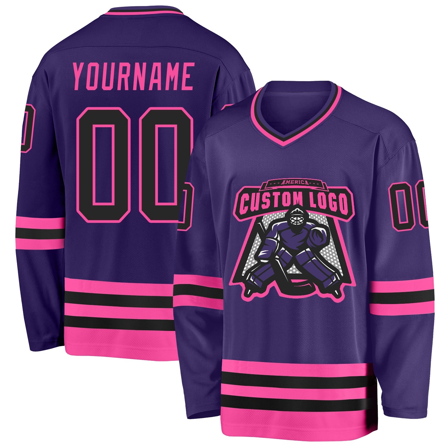 Custom Purple Black-Pink Hockey Jersey view 2