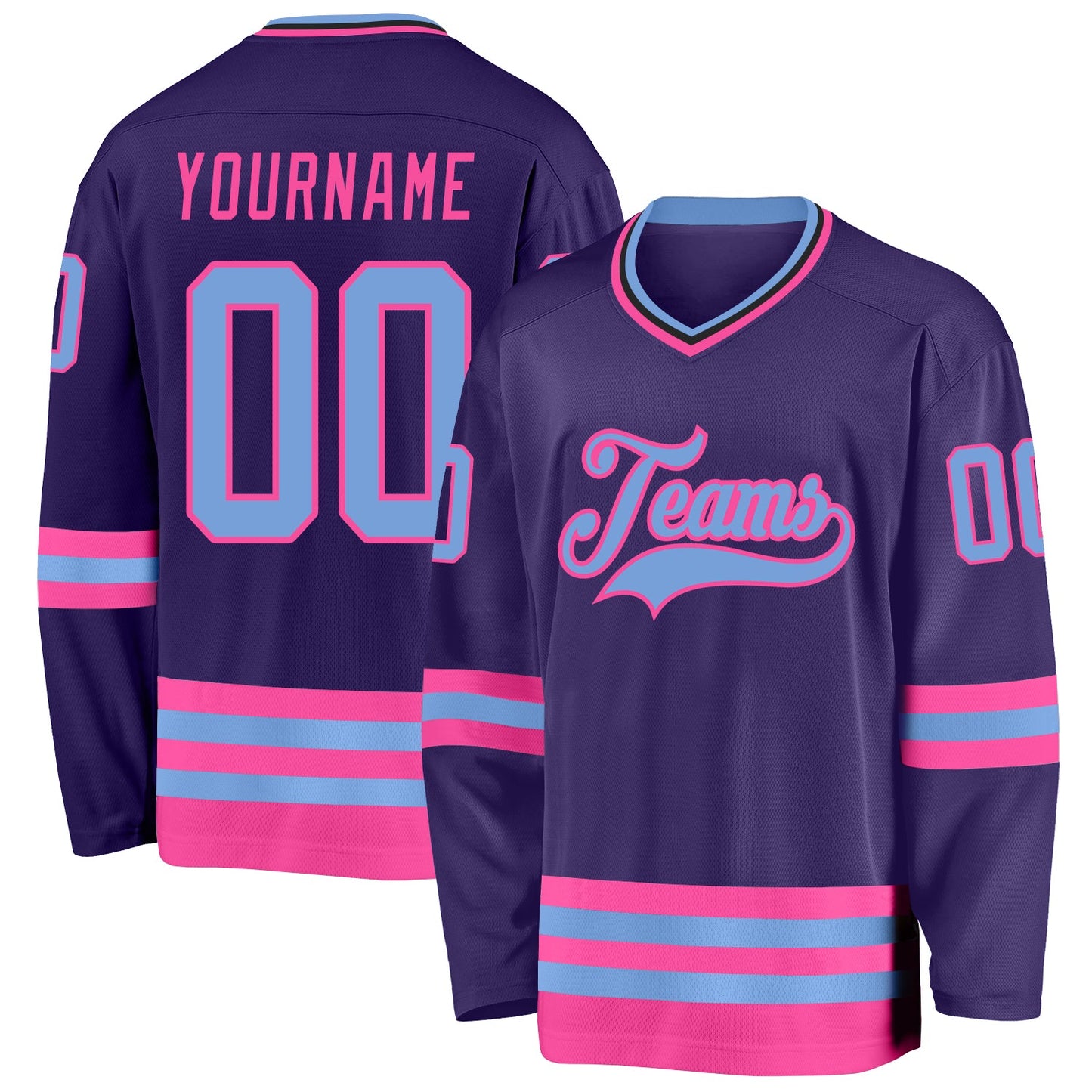 Custom Purple Light Blue Pink-Black Hockey Jersey - Main View
