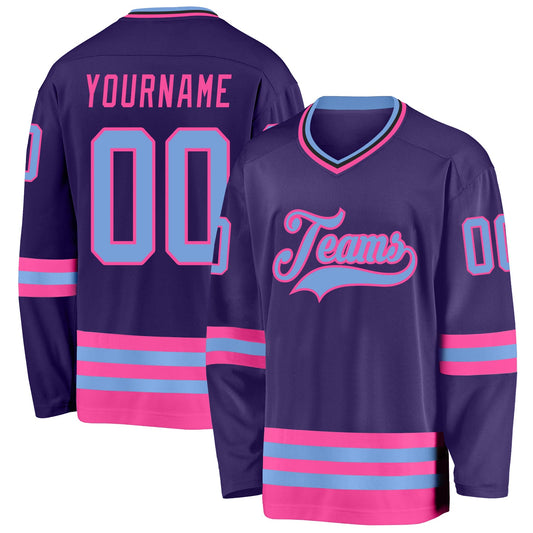 Custom Purple Light Blue Pink-Black Hockey Jersey - Main View
