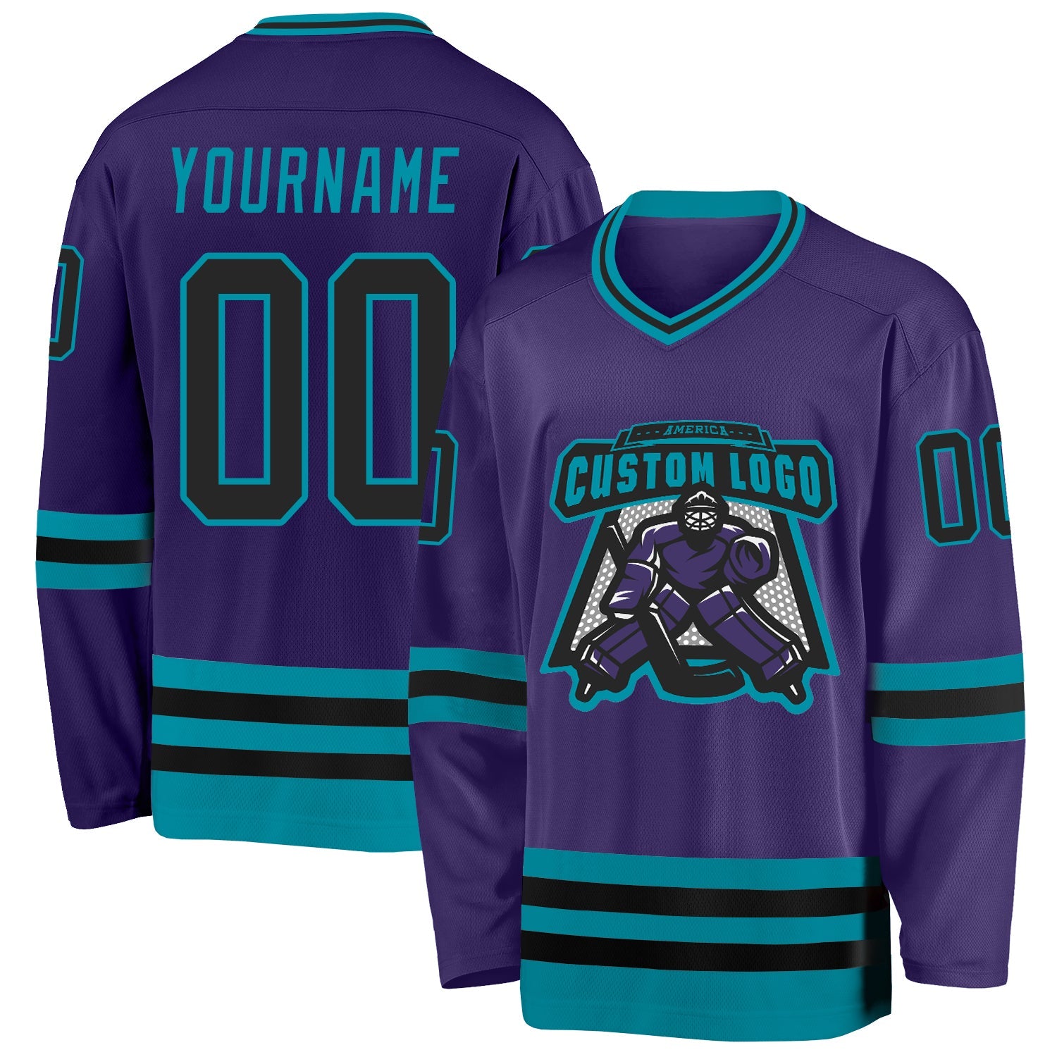 Custom Purple Black-Teal Hockey Jersey view 2