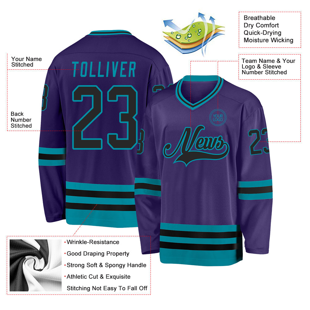 Custom Purple Black-Teal Hockey Jersey view 3