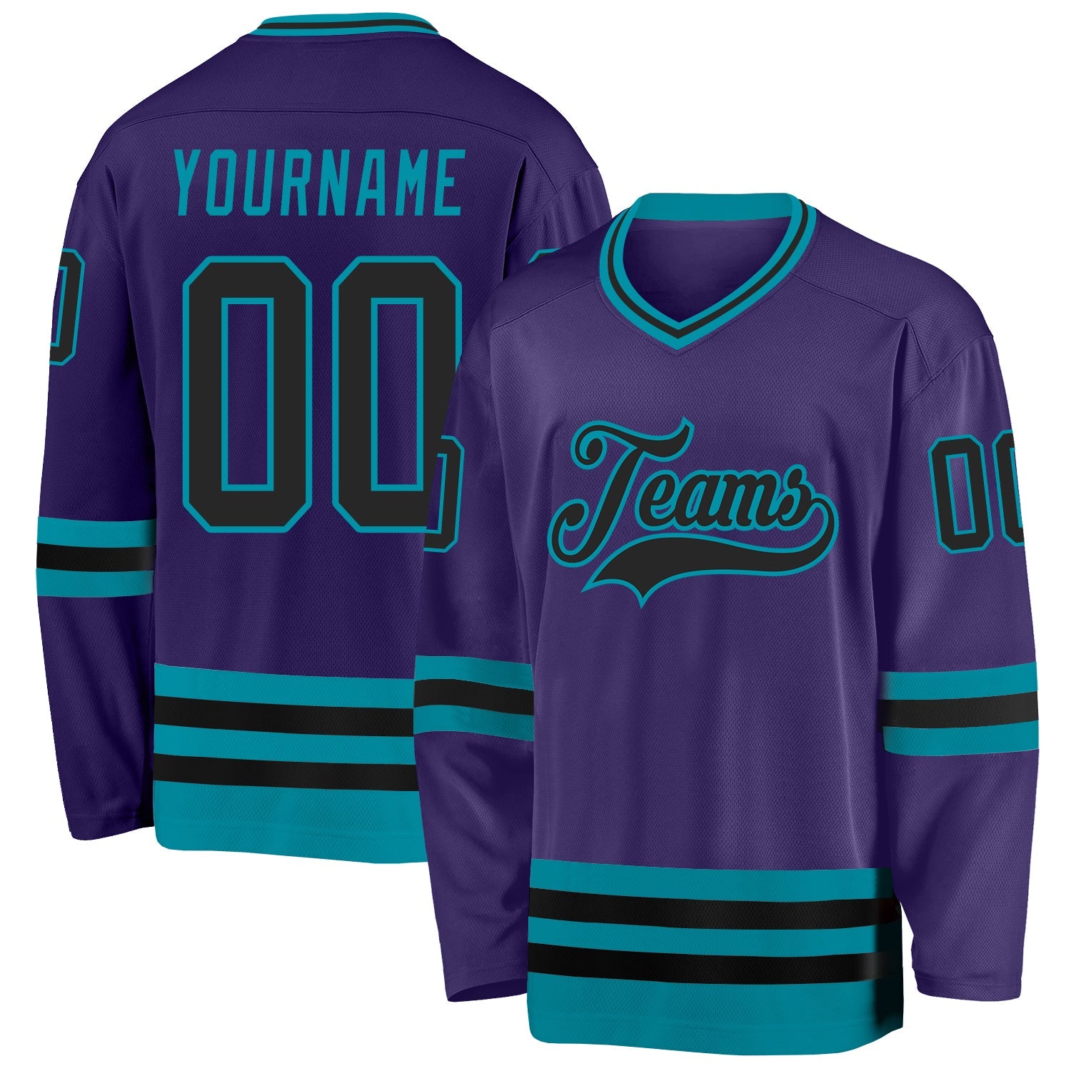 Custom Purple Black-Teal Hockey Jersey - Main View