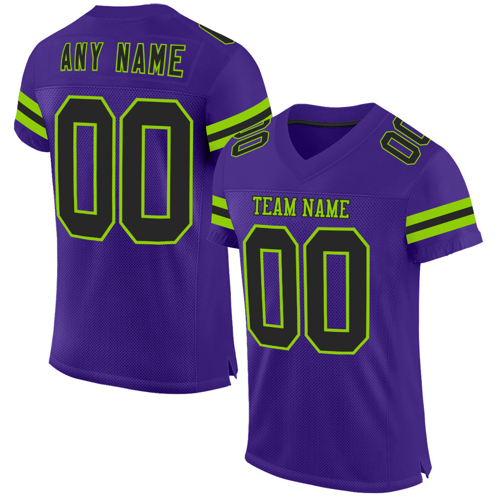 Custom Purple Black-Neon Green Mesh Authentic Football Jersey - Main View