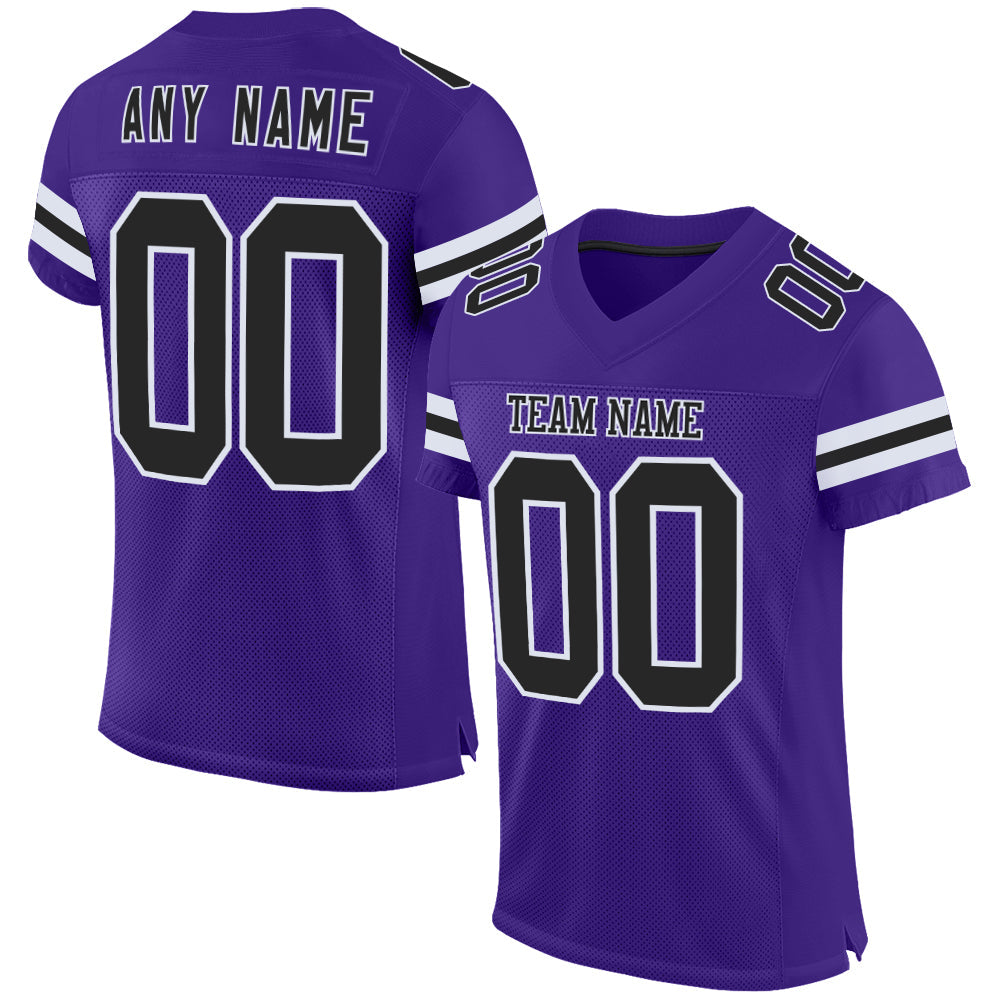 Custom Purple Black-White Mesh Authentic Football Jersey - Main View