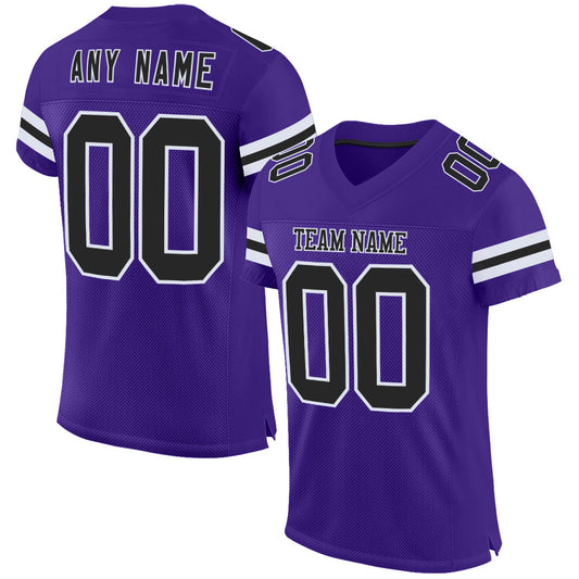 Custom Purple Black-White Mesh Authentic Football Jersey - Main View