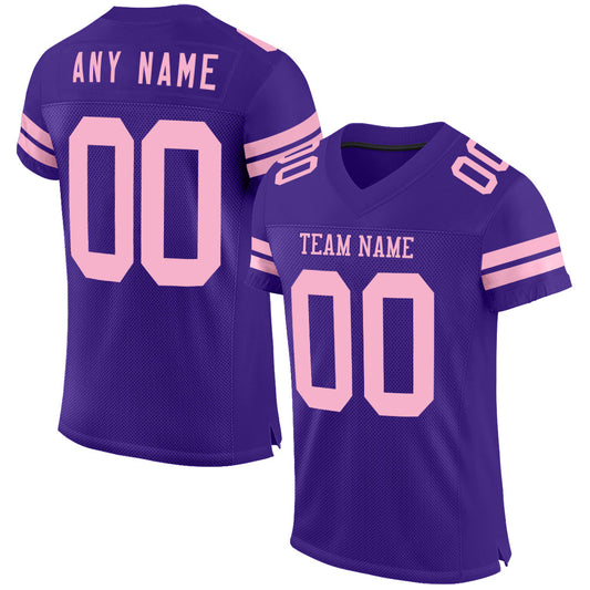 Custom Purple Light Pink Mesh Authentic Football Jersey - Main View