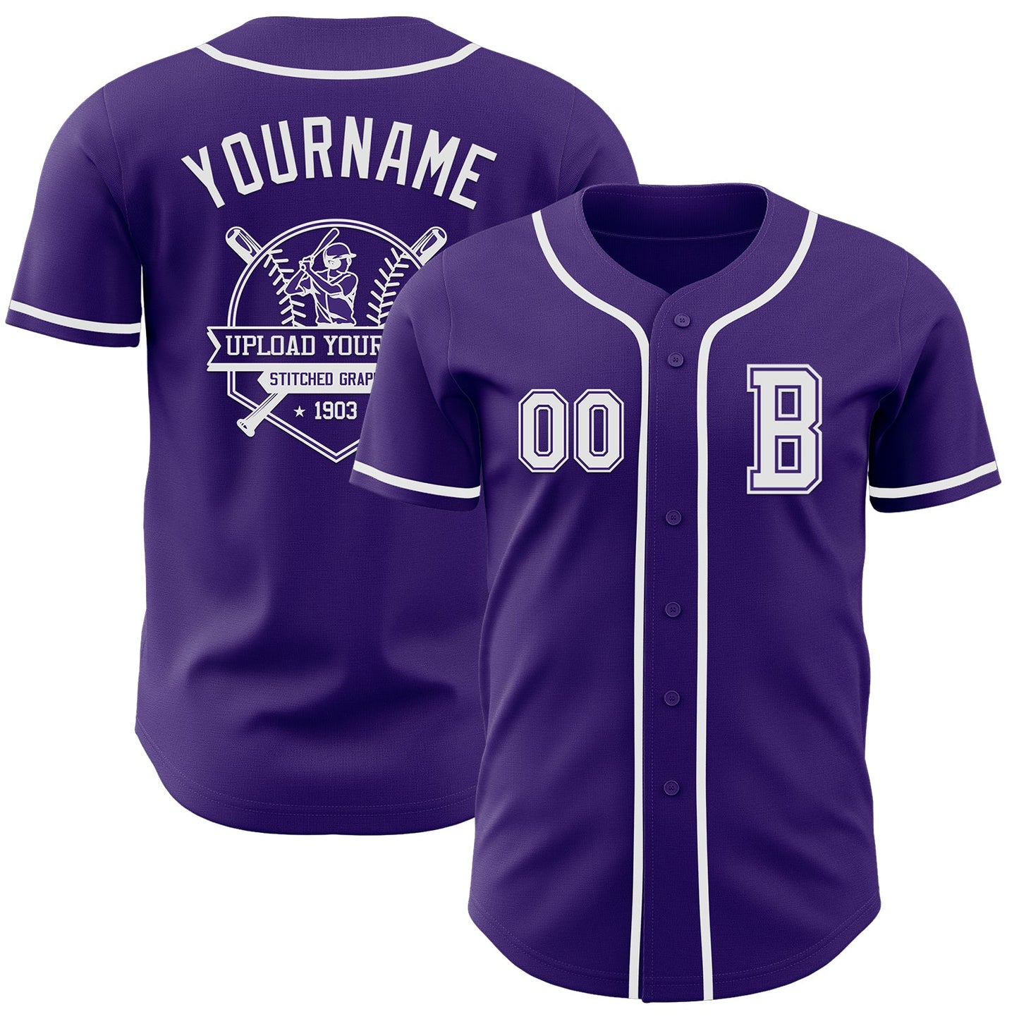 Custom Purple White Authentic Baseball Jersey view 5