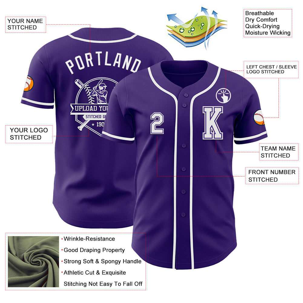 Custom Purple White Authentic Baseball Jersey view 6