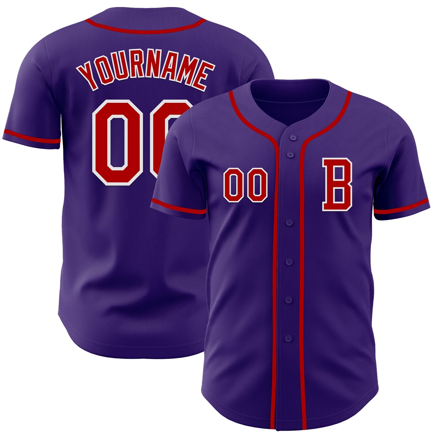 Custom Purple Red-White Authentic Baseball Jersey - Main View