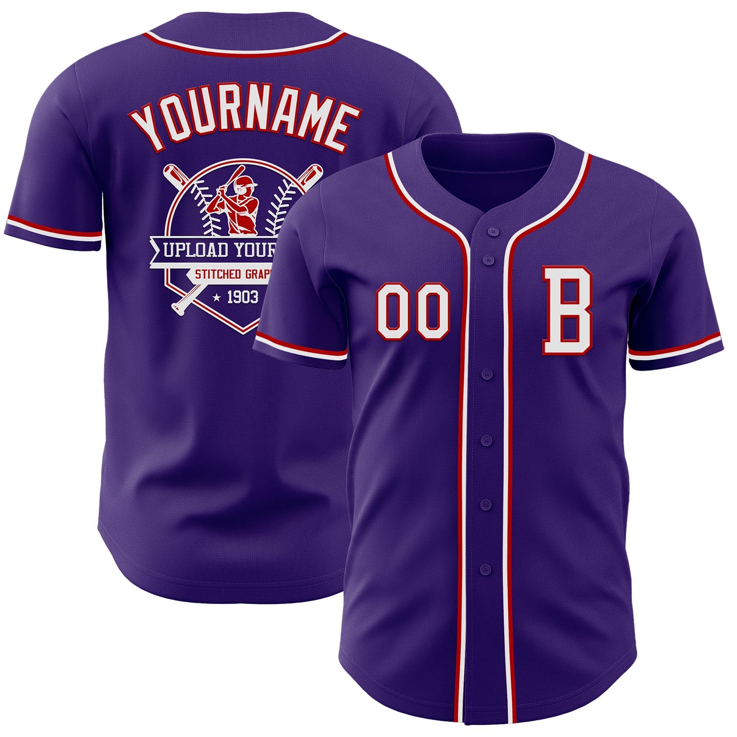 Custom Purple White-Red Authentic Baseball Jersey view 5