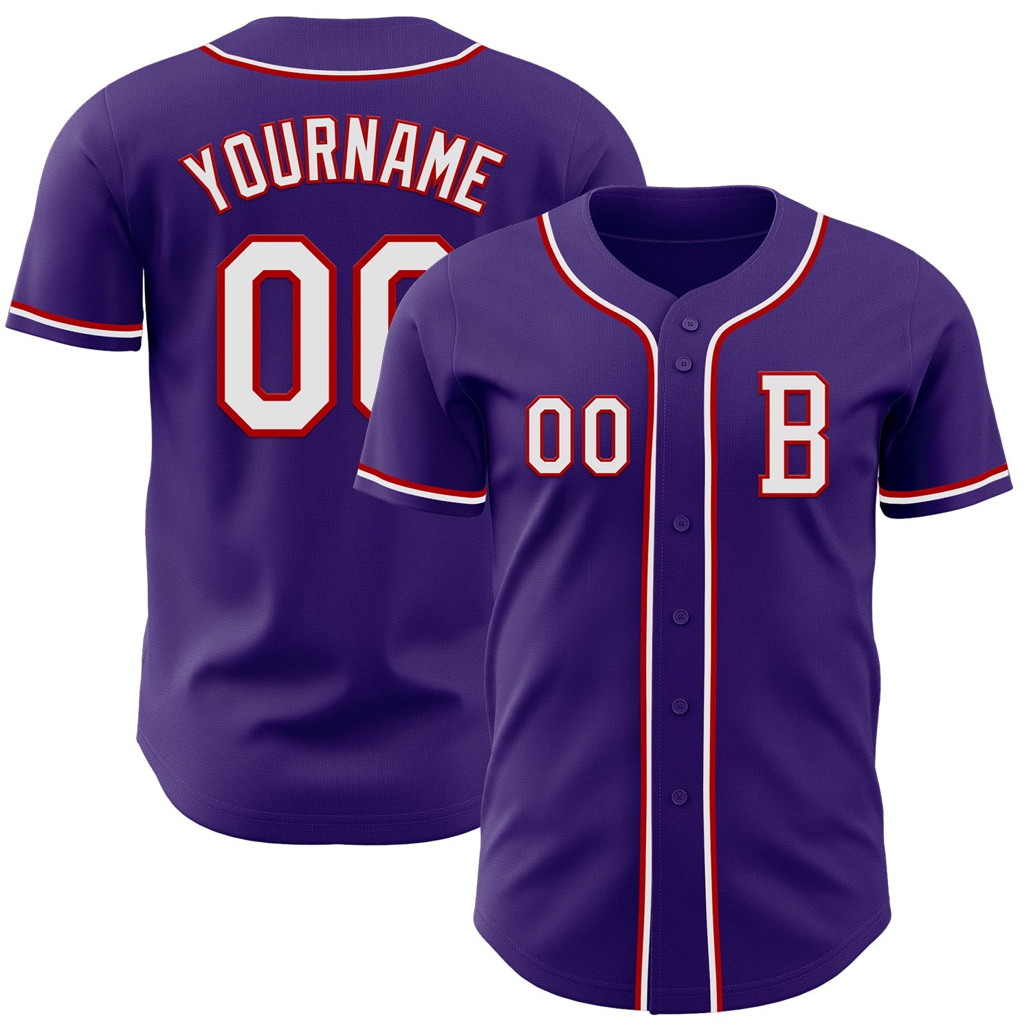 Custom Purple White-Red Authentic Baseball Jersey - Main View
