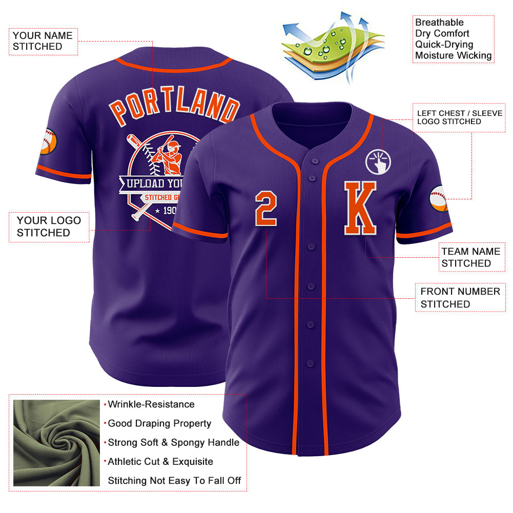 Custom Purple Orange-White Authentic Baseball Jersey view 6