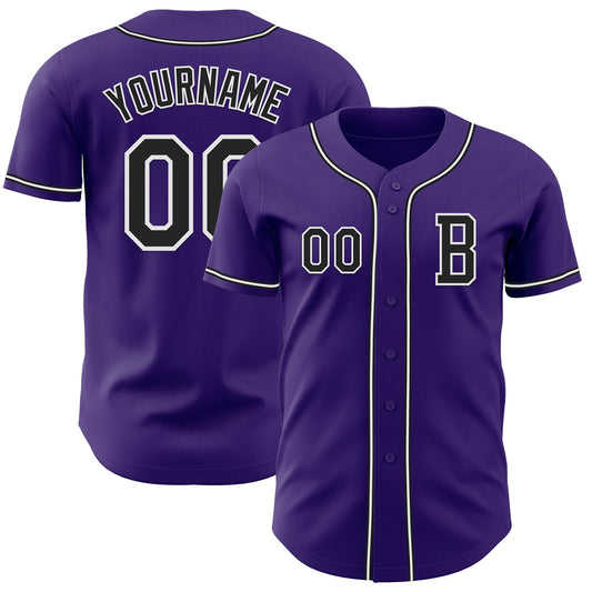 Custom Purple Black-White Authentic Baseball Jersey - Main View