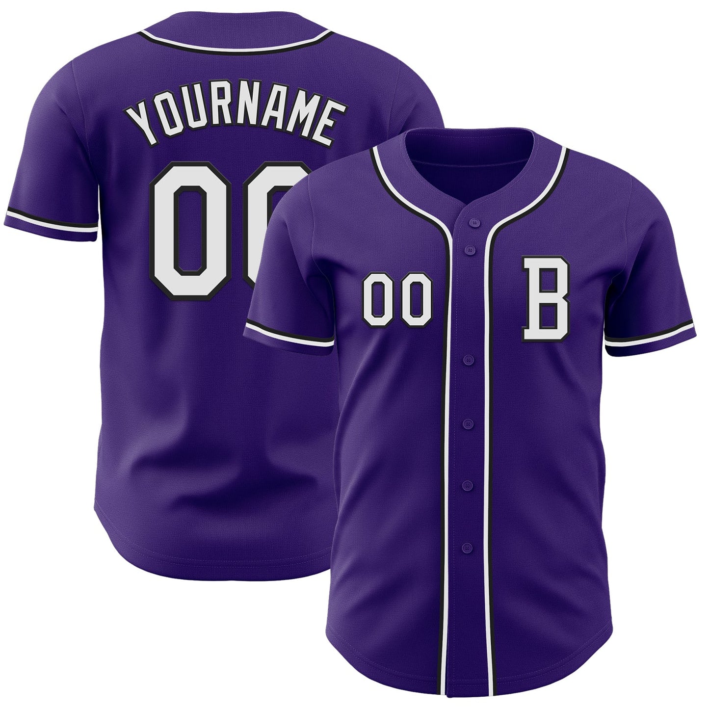 Custom Purple White-Black Authentic Baseball Jersey - Main View