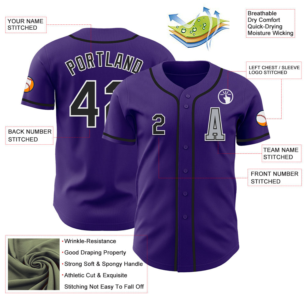 Custom Purple Black-Gray Authentic Baseball Jersey view 2