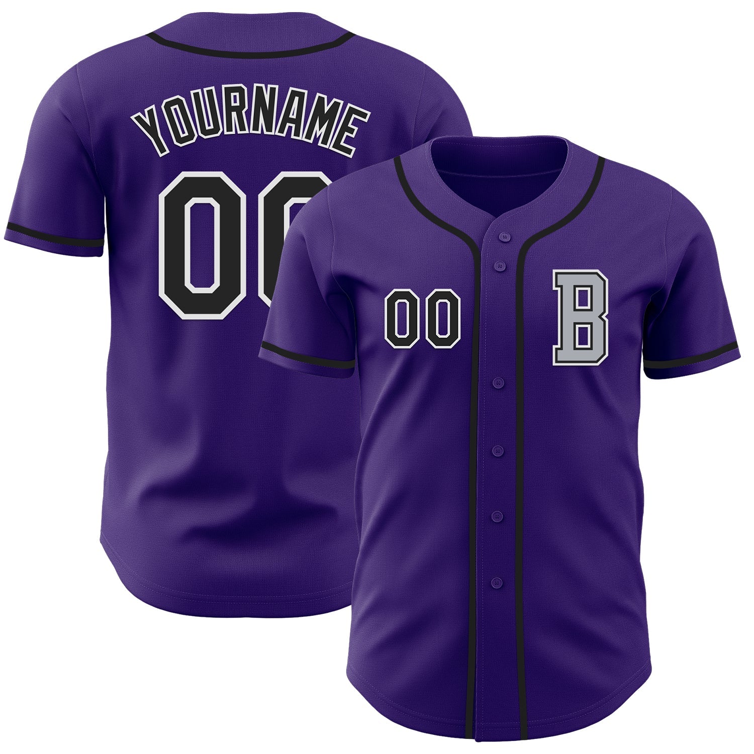 Custom Purple Black-Gray Authentic Baseball Jersey - Main View