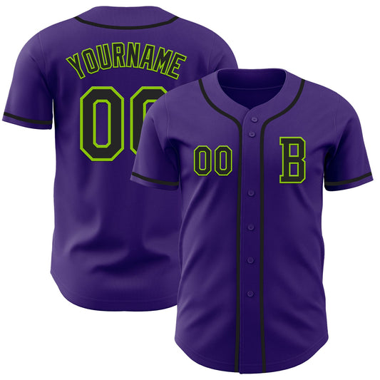 Custom Purple Black-Neon Green Authentic Baseball Jersey - Main View