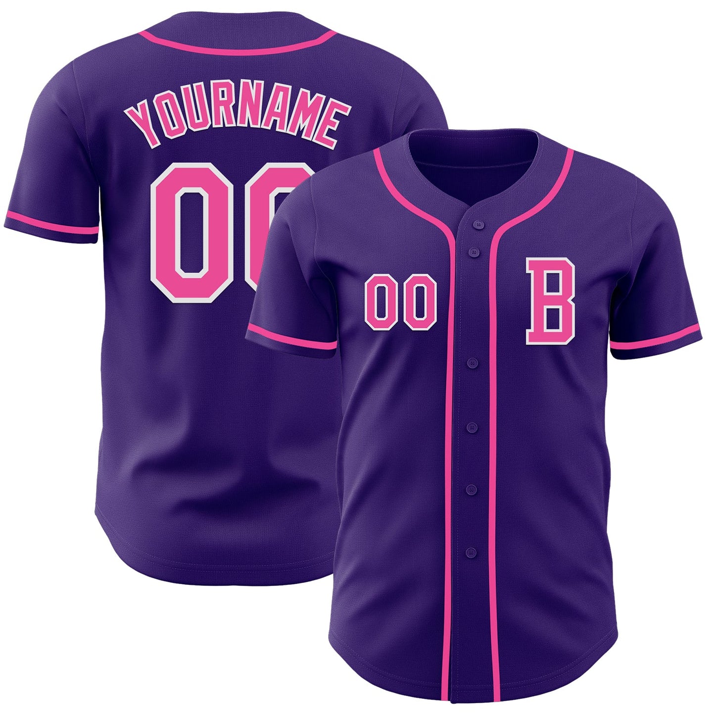 Custom Purple Pink-White Authentic Baseball Jersey - Main View