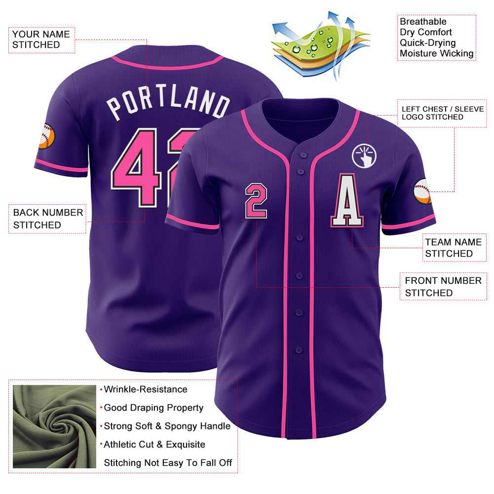Custom Purple Pink-Black Authentic Baseball Jersey view 2