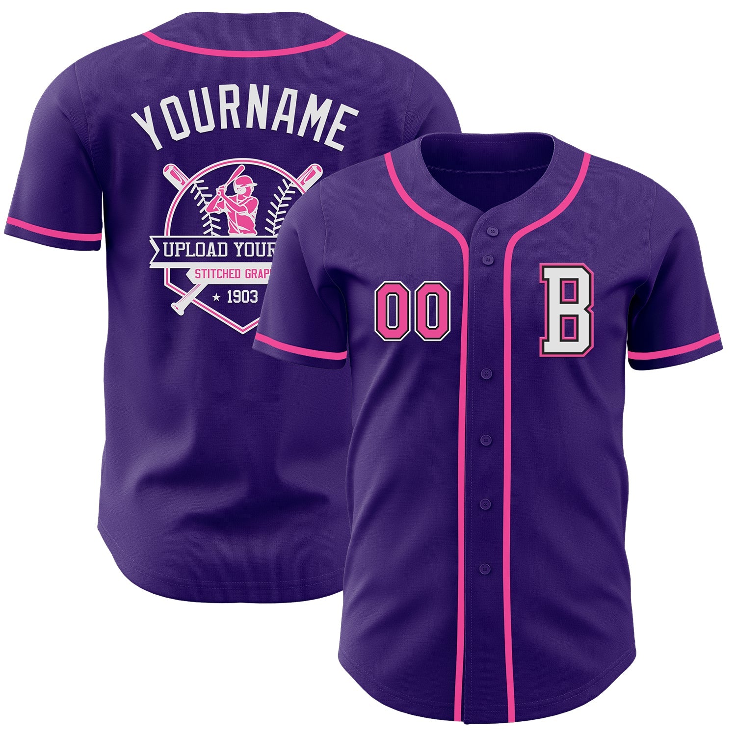 Custom Purple Pink-Black Authentic Baseball Jersey view 5