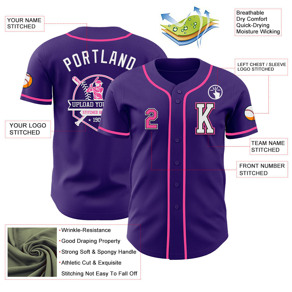Custom Purple Pink-Black Authentic Baseball Jersey view 6