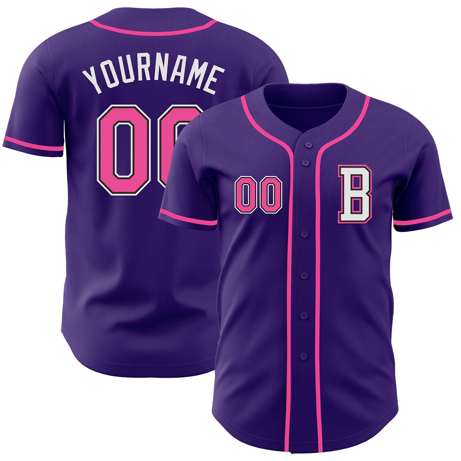 Custom Purple Pink-Black Authentic Baseball Jersey - Main View
