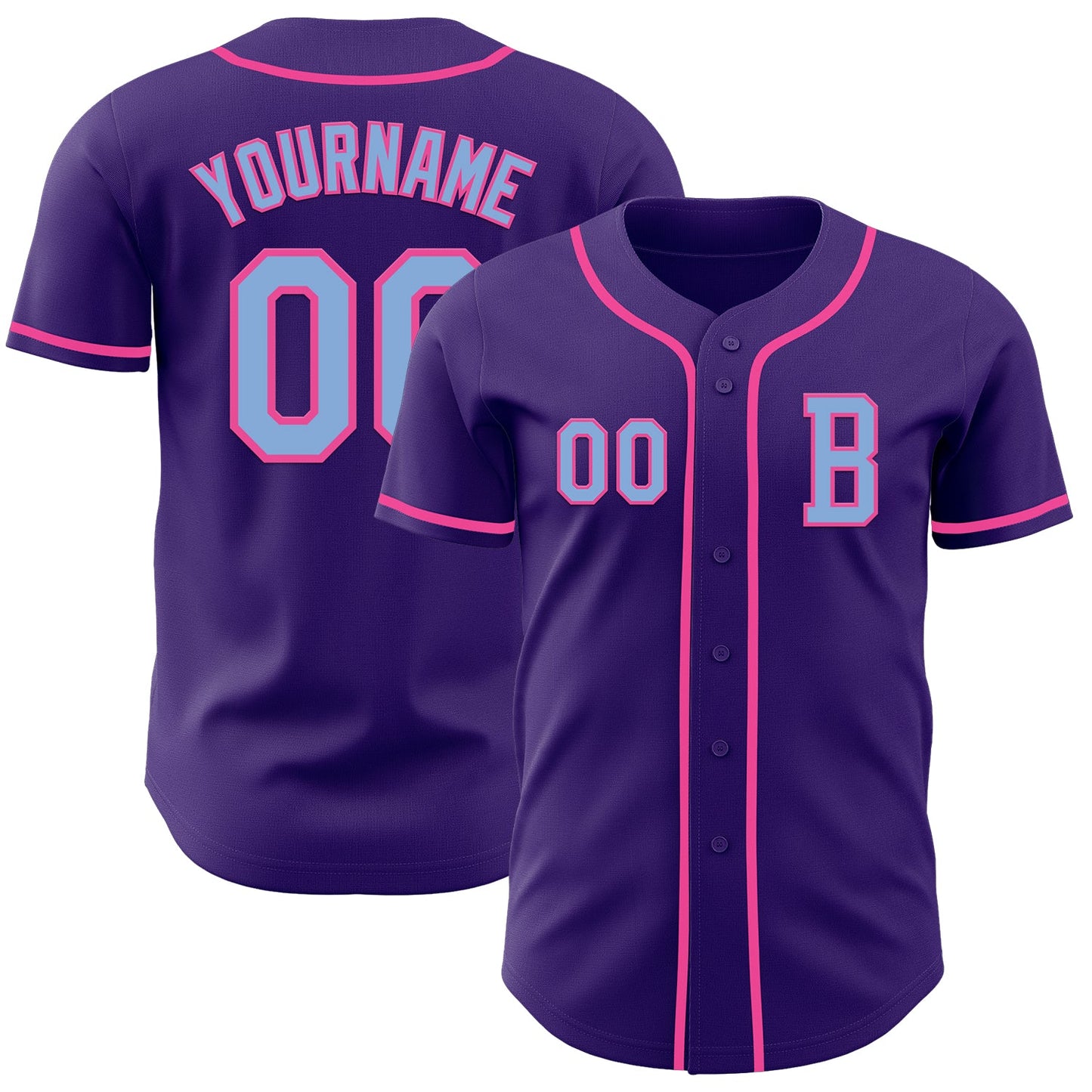 Custom Purple Light Blue-Pink Authentic Baseball Jersey - Main View