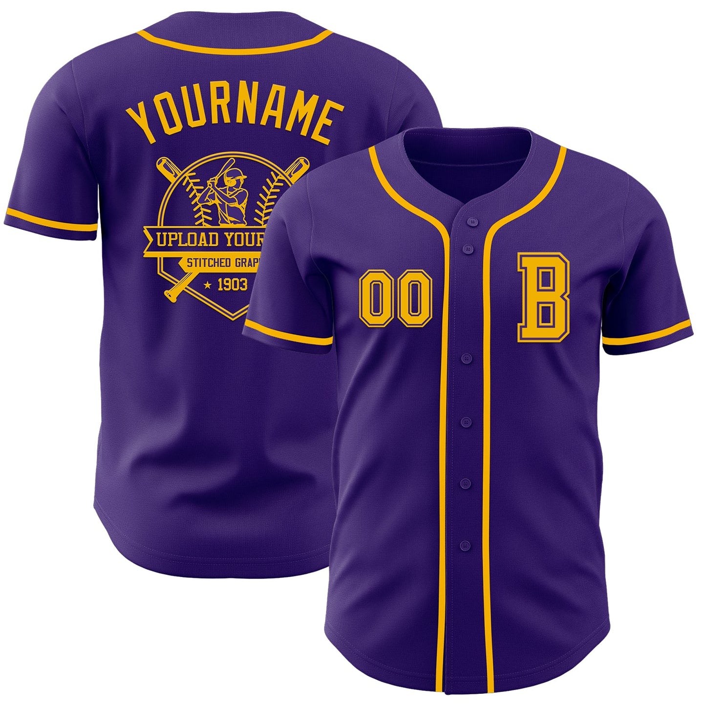 Custom Purple Gold Authentic Baseball Jersey view 5