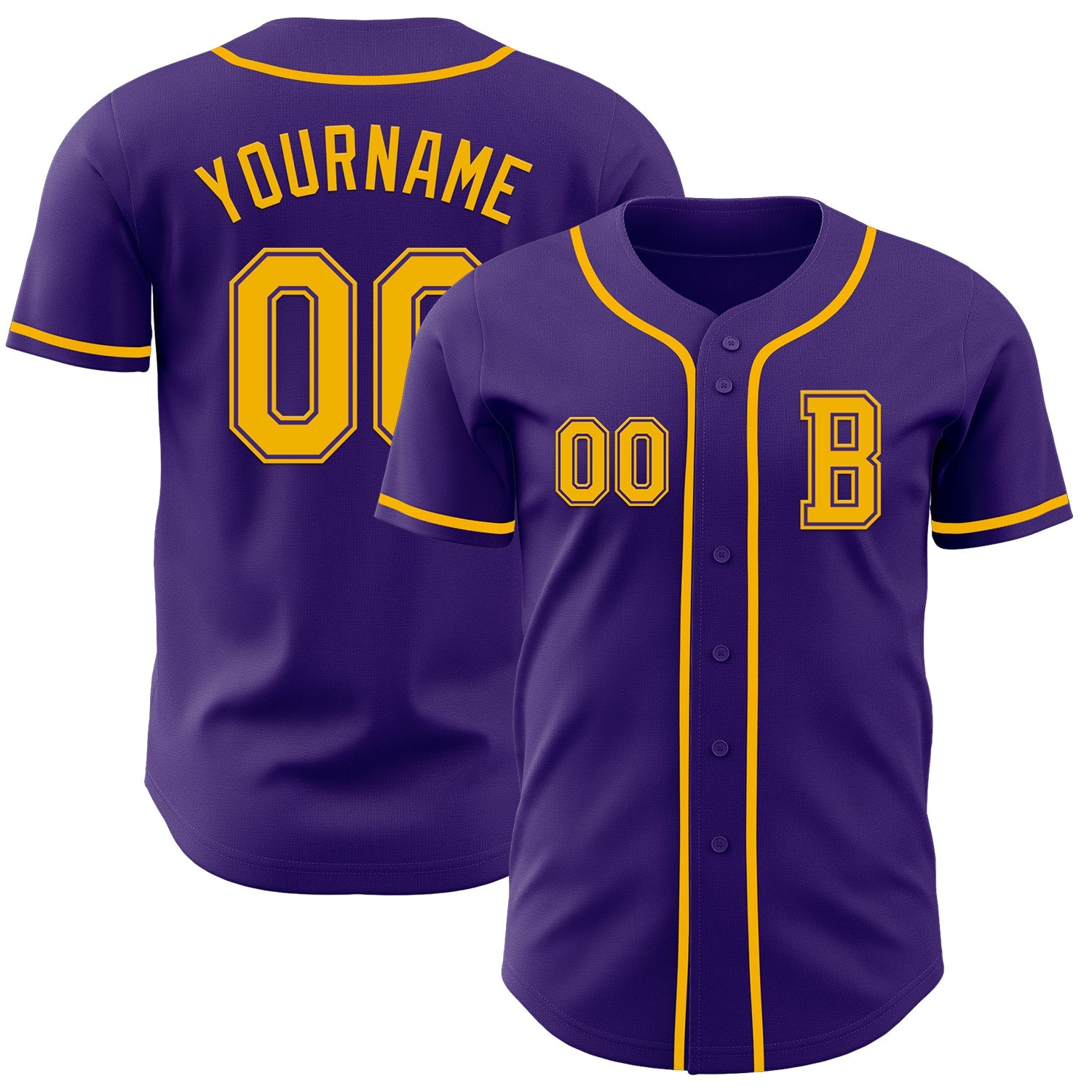 Custom Purple Gold Authentic Baseball Jersey - Main View