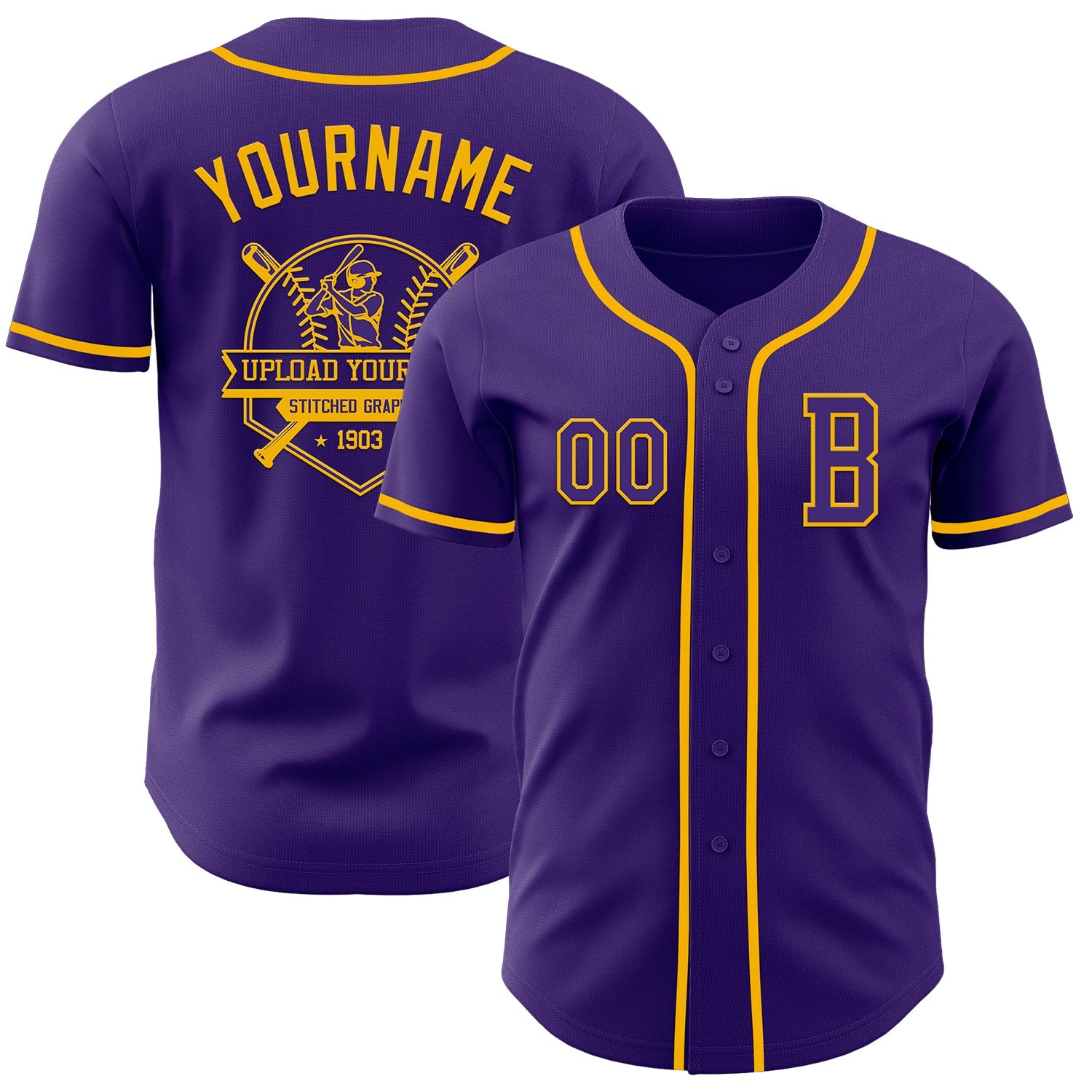 Custom Purple Gold Authentic Baseball Jersey view 5