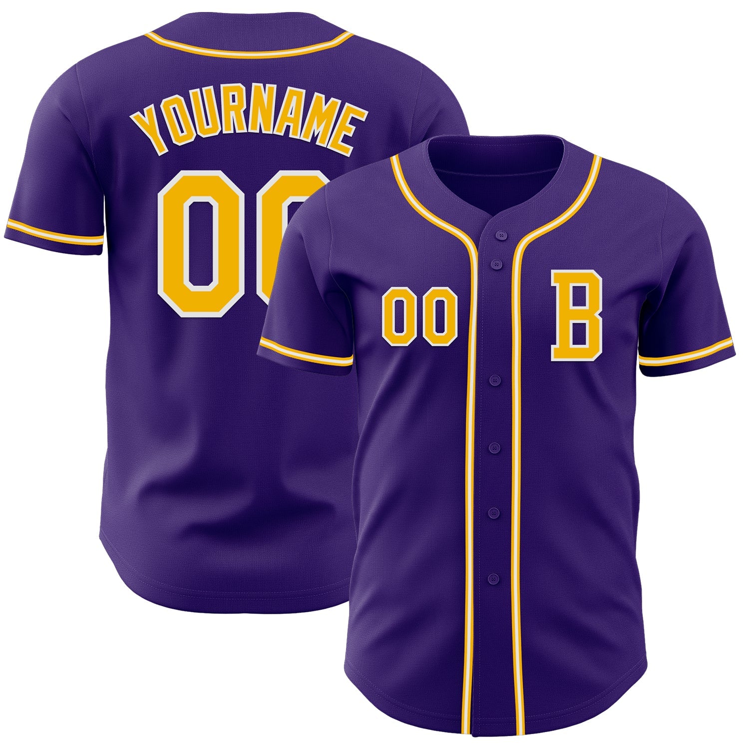 Custom Purple Gold-White Authentic Baseball Jersey - Main View