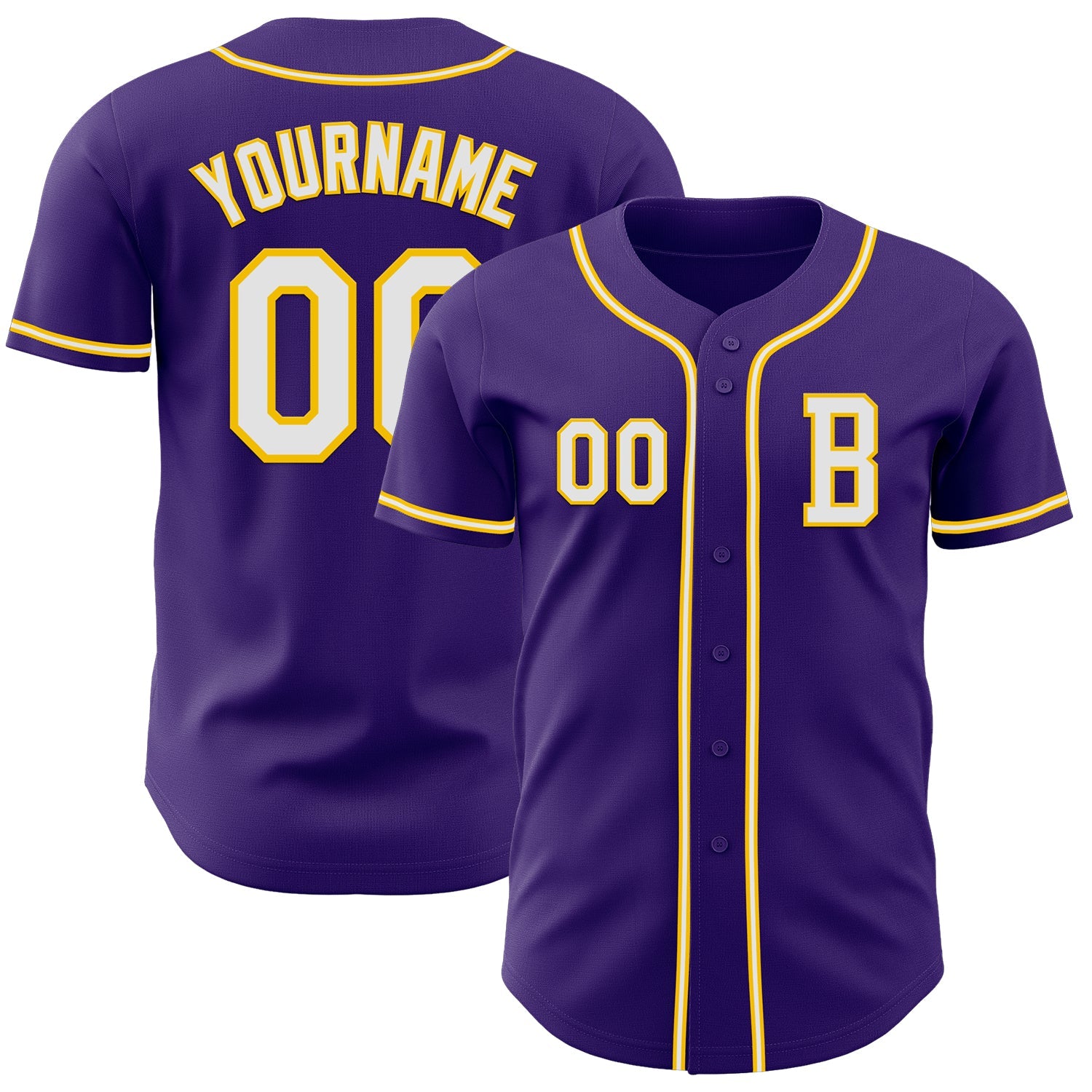 Custom Purple White-Yellow Authentic Baseball Jersey - Main View