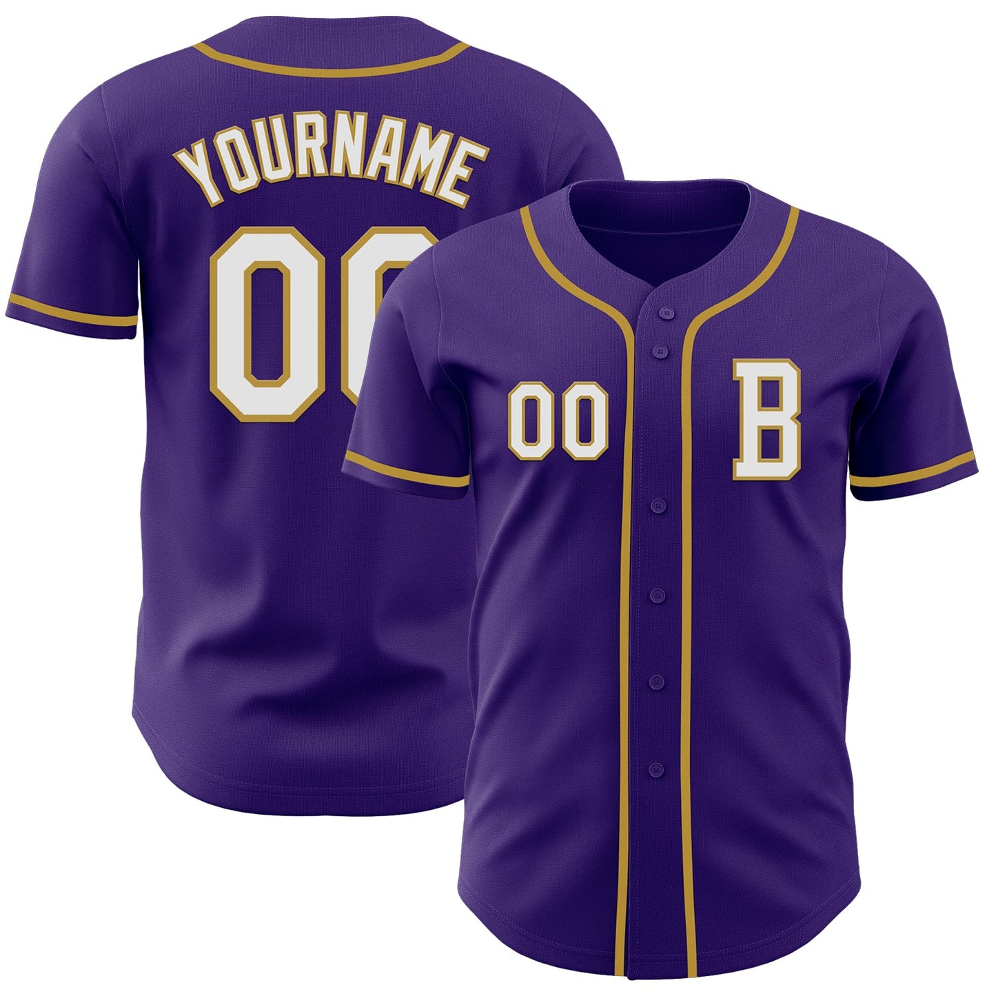 Custom Purple White-Old Gold Authentic Baseball Jersey - Main View