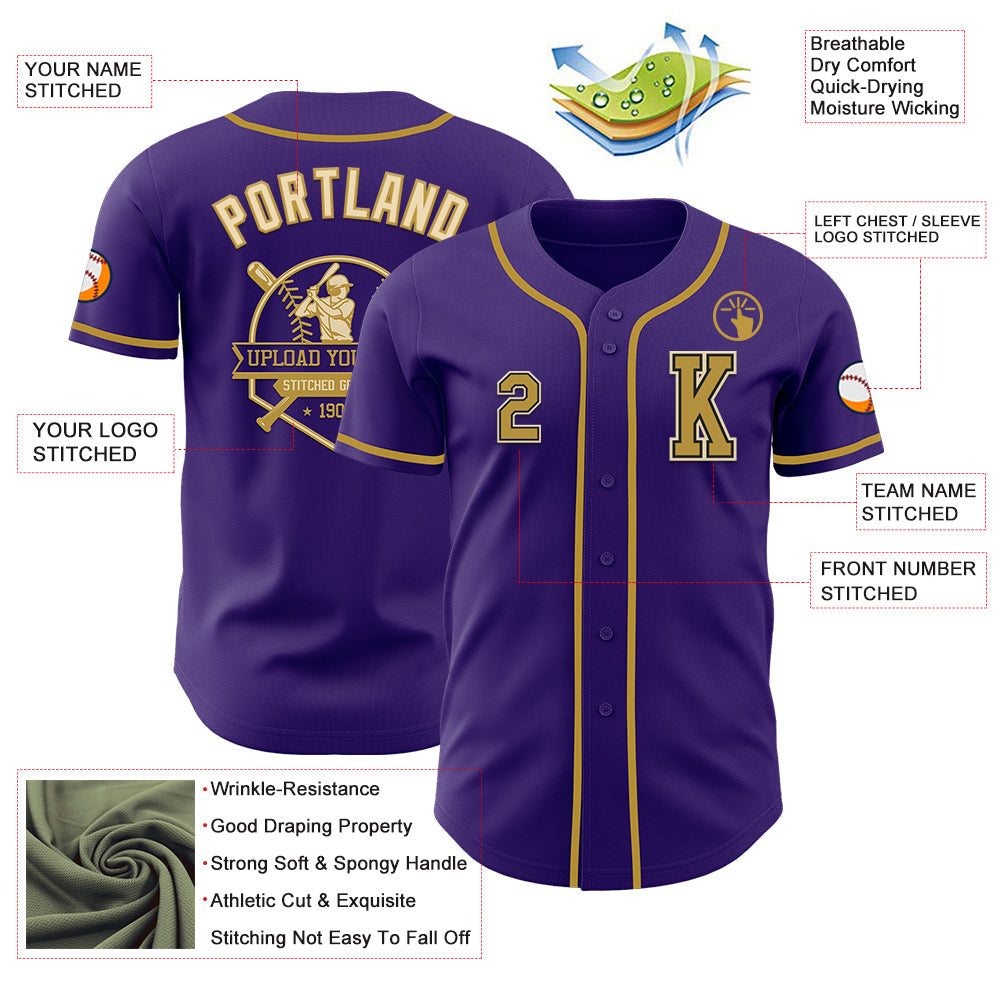 Custom Purple Old Gold Black-Cream Authentic Baseball Jersey view 6