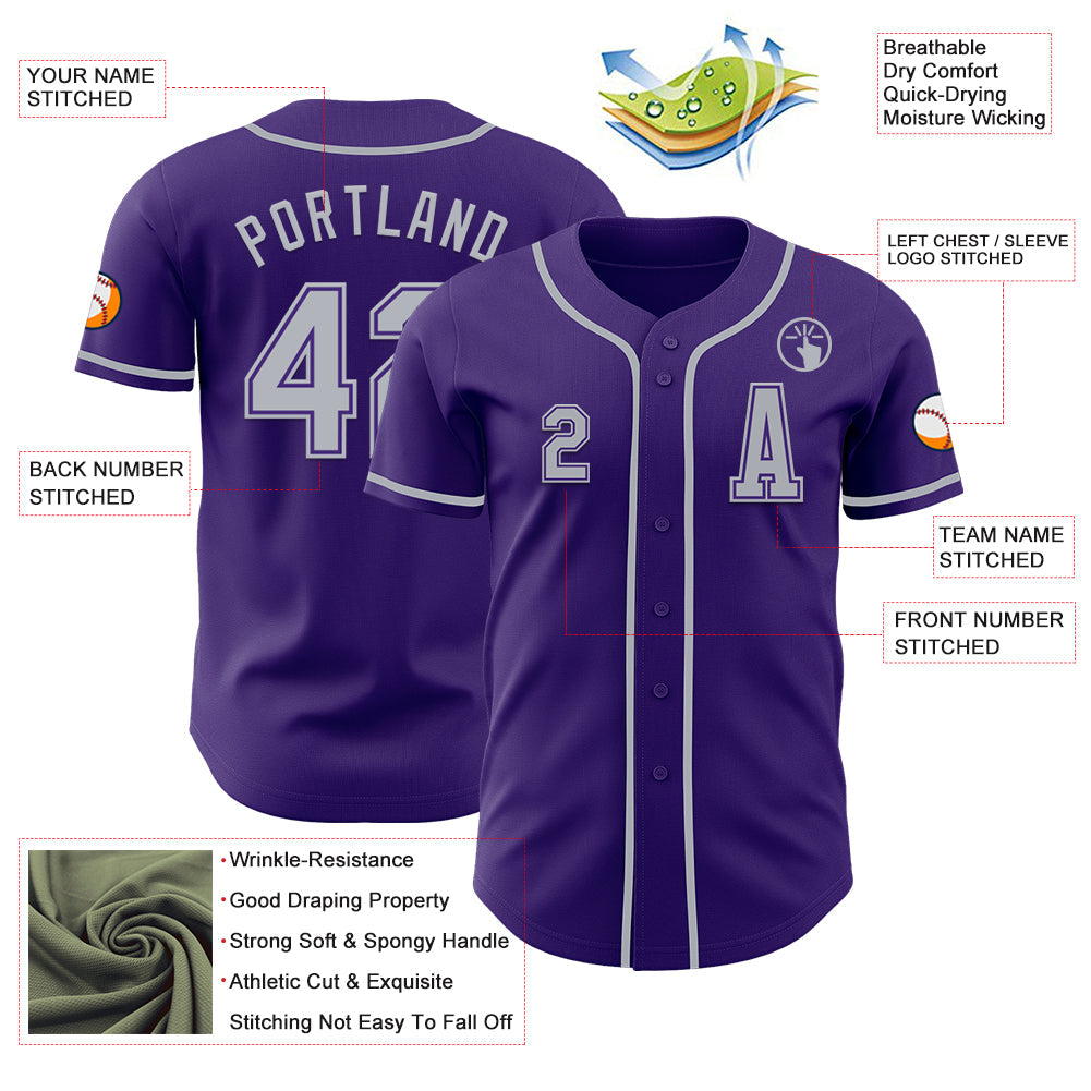 Custom Purple Gray Authentic Baseball Jersey view 2
