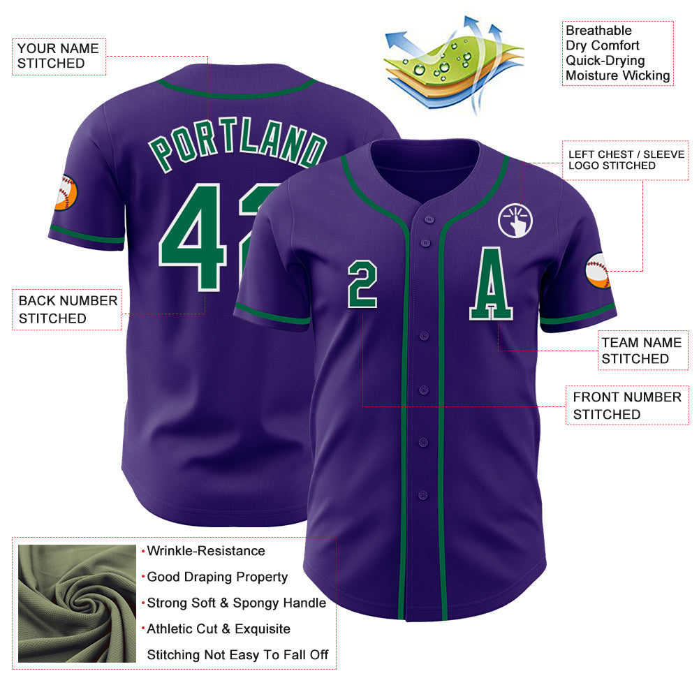 Custom Purple Kelly Green-White Authentic Baseball Jersey view 2