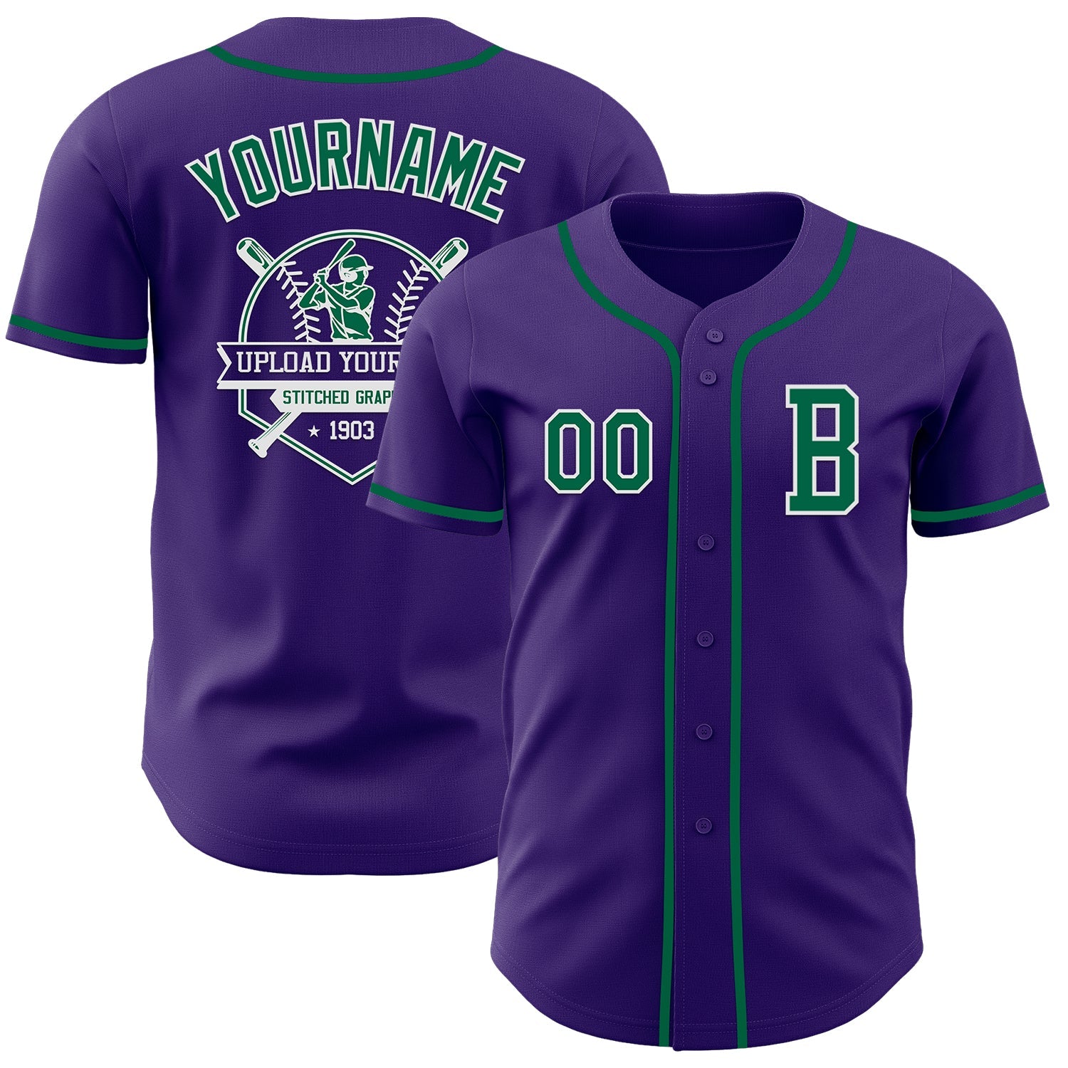 Custom Purple Kelly Green-White Authentic Baseball Jersey view 5