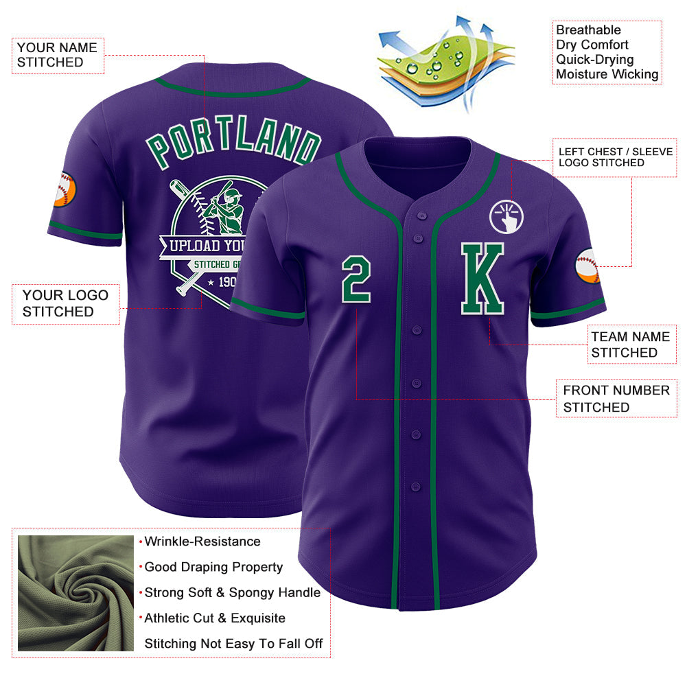 Custom Purple Kelly Green-White Authentic Baseball Jersey view 6