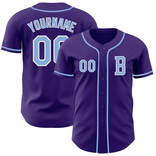 Custom Purple Light Blue-White Authentic Baseball Jersey - Main View