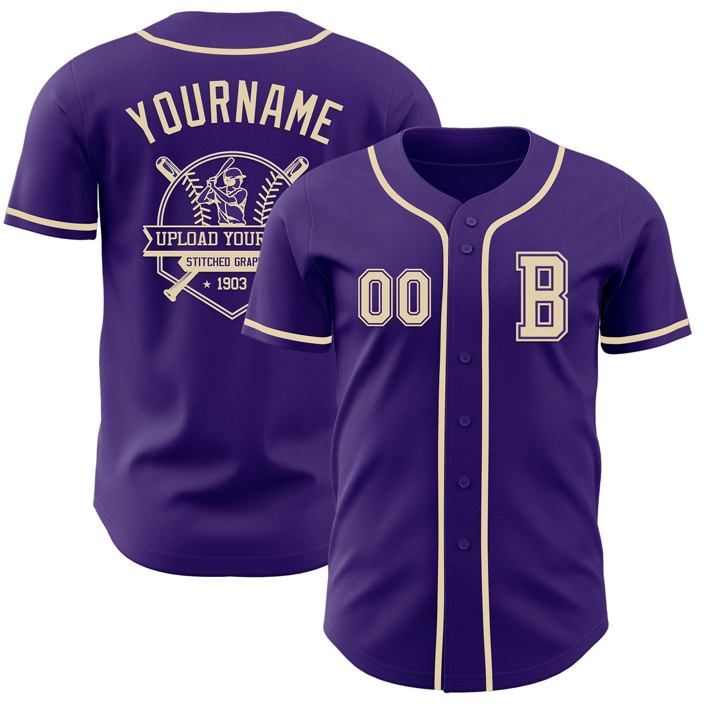 Custom Purple Cream Authentic Baseball Jersey view 5