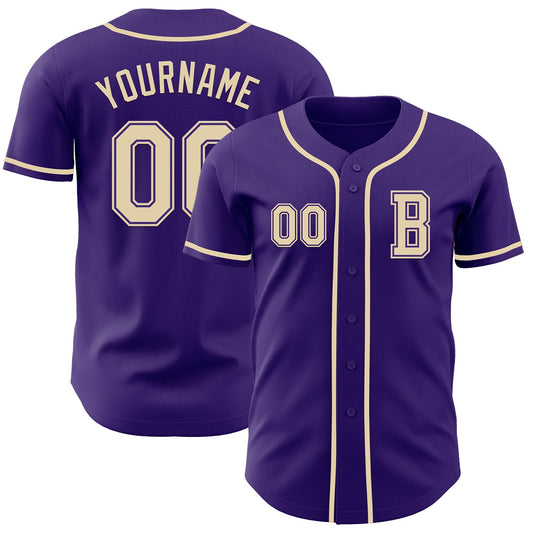Custom Purple Cream Authentic Baseball Jersey - Main View