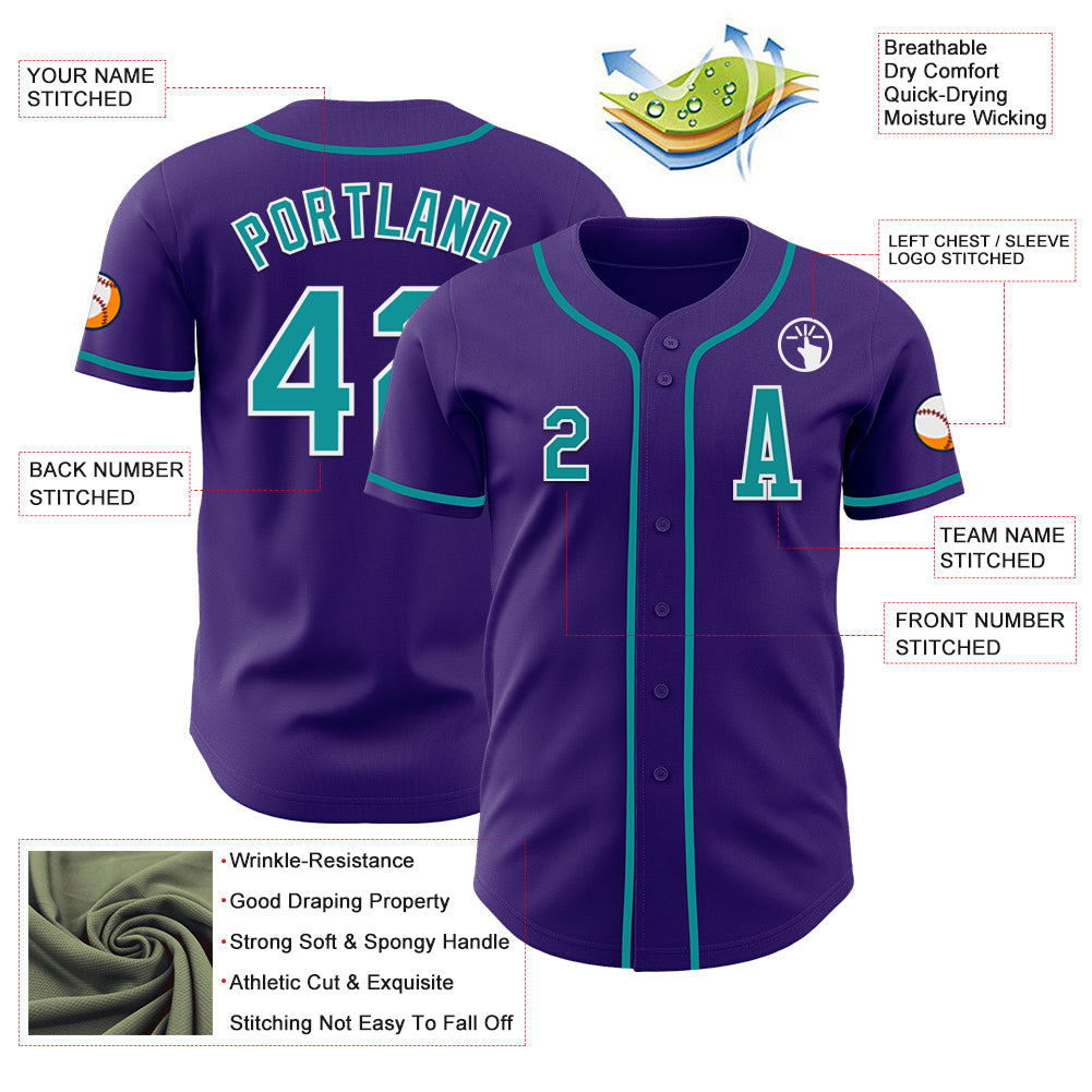 Custom Purple Teal-White Authentic Baseball Jersey view 2