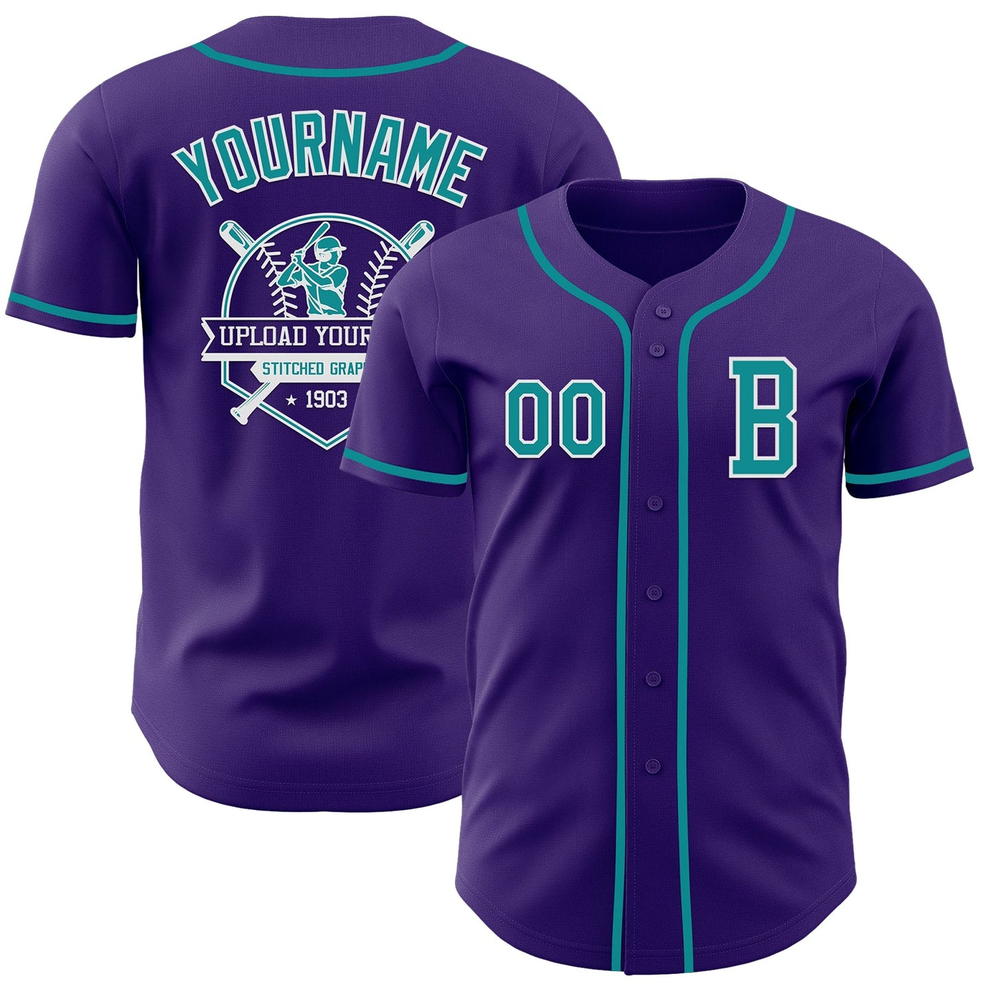 Custom Purple Teal-White Authentic Baseball Jersey view 5