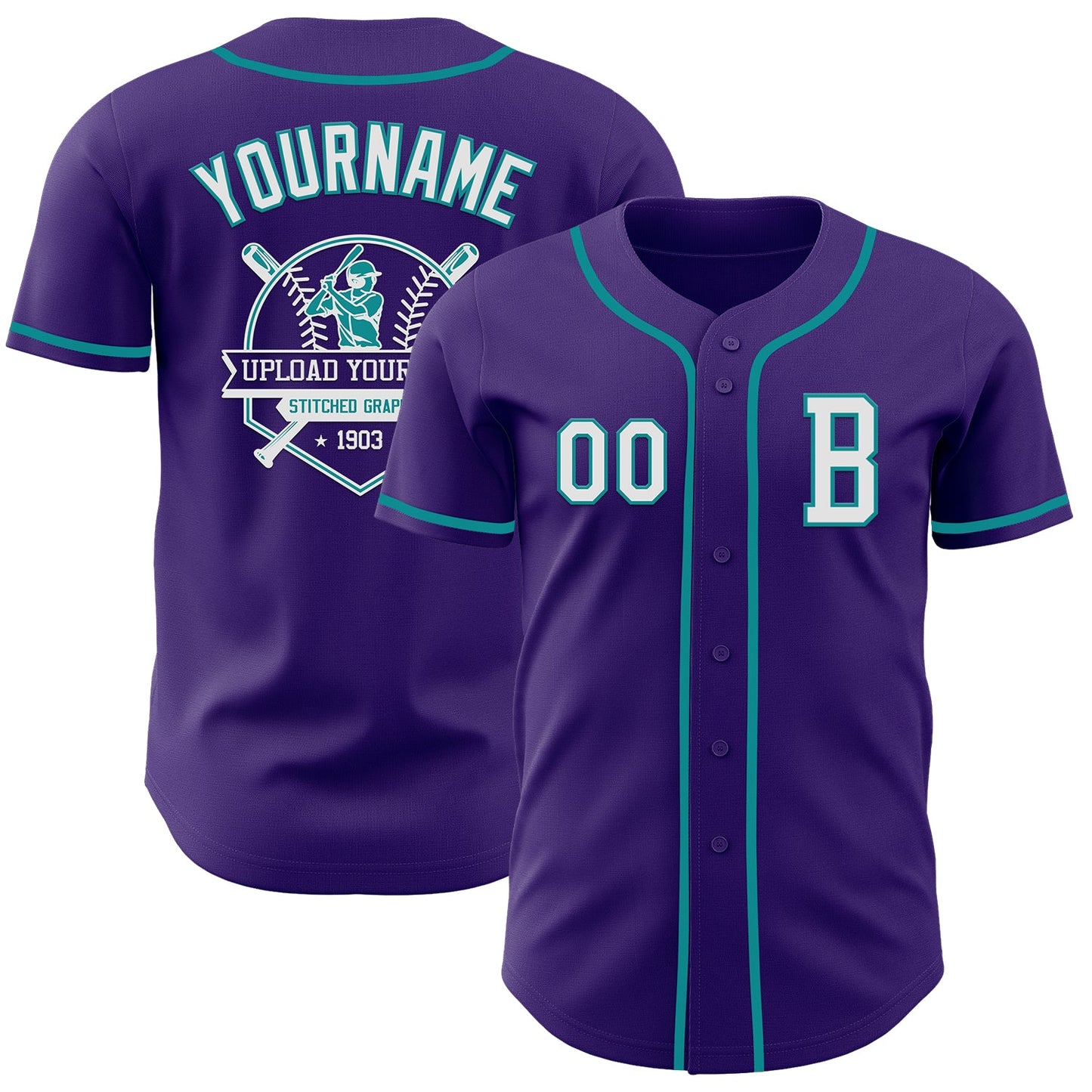 Custom Purple White-Teal Authentic Baseball Jersey view 5