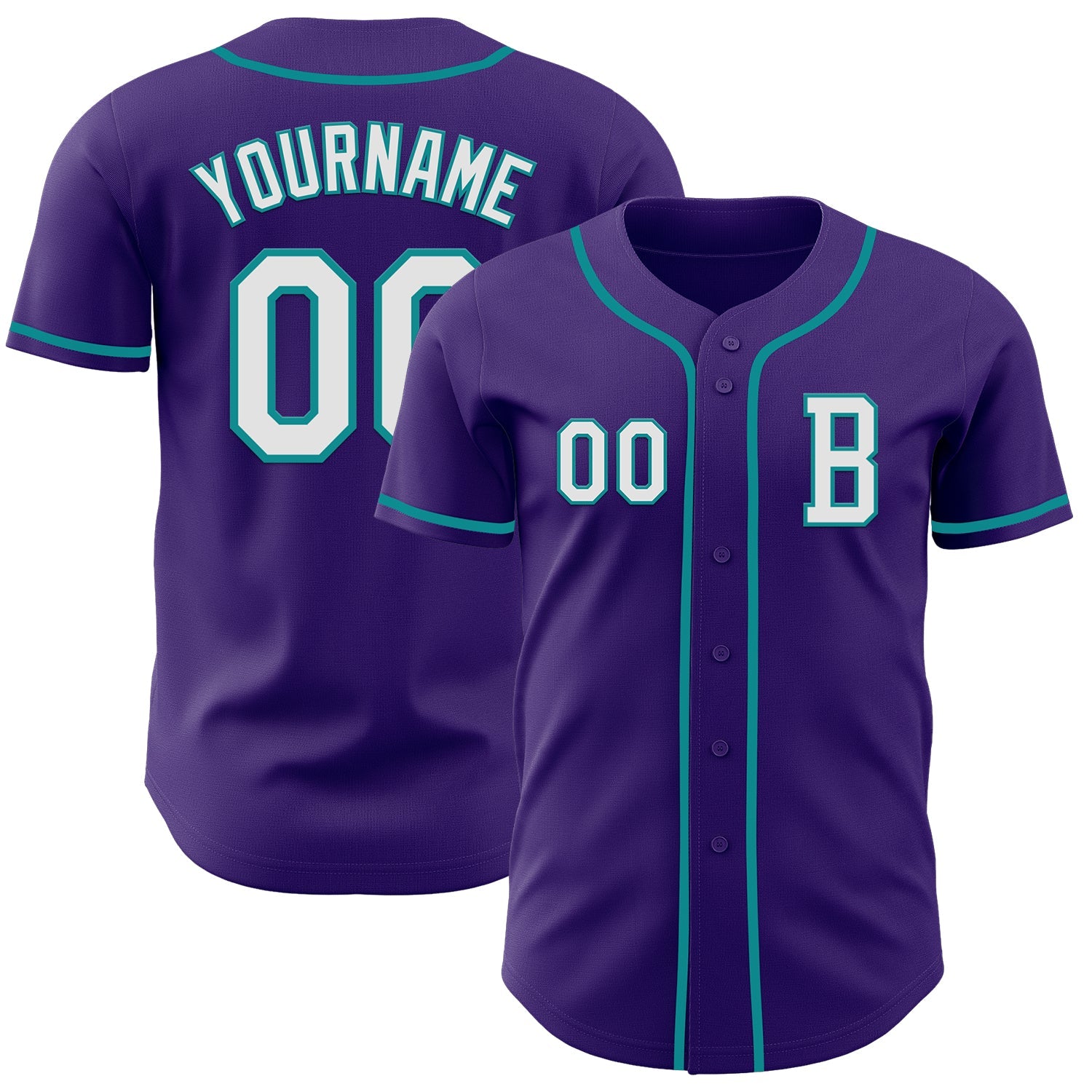 Custom Purple White-Teal Authentic Baseball Jersey - Main View
